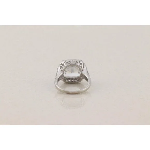 Sterling Silver Cushion Cut Cubic Zirconia Halo Ring Size 6 1/4 Sparkly - Picture 5 of 8